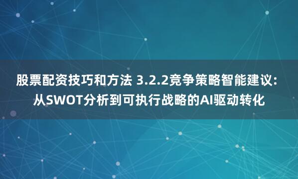 股票配资技巧和方法 3.2.2竞争策略智能建议: 从SWOT分析到可执行战略的AI驱动转化