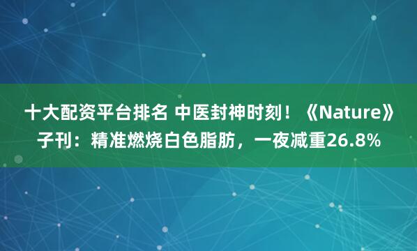 十大配资平台排名 中医封神时刻！《Nature》子刊：精准燃烧白色脂肪，一夜减重26.8%