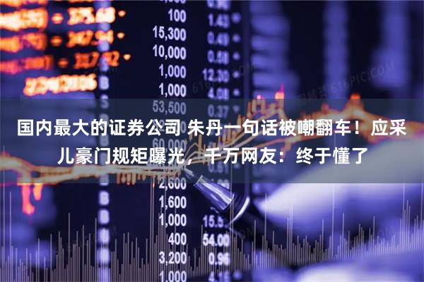 国内最大的证券公司 朱丹一句话被嘲翻车！应采儿豪门规矩曝光，千万网友：终于懂了