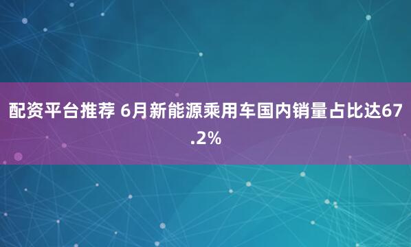 配资平台推荐 6月新能源乘用车国内销量占比达67.2%